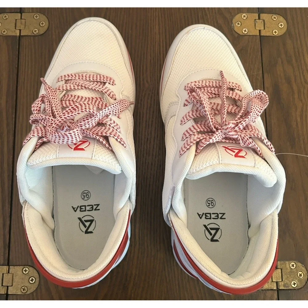 ZEBA Shoes Men's Size 9.5 White Red Hand Free Slip On Comfort Sneakers With BOX‎